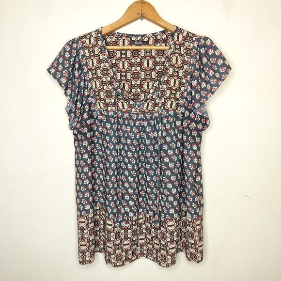 NYDJ Floral Top Tasseled Flutter Sleeve - Picture 1 of 9